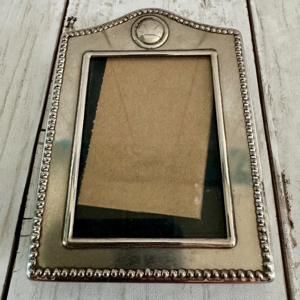 Set of 2 Miniature Silver Plated Beaded Arched Tabletop Picture Frames Classic